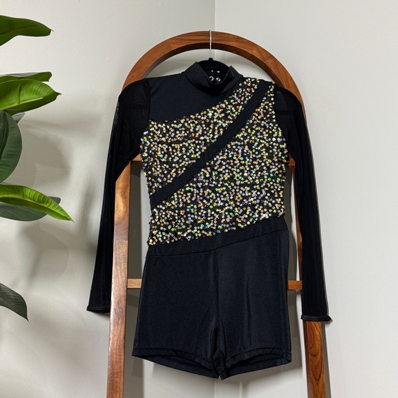Weissman Tops - Weissman SMALL ADULT Black Aint Nothing Wrong Silver Gold Sequin Biketard 11731